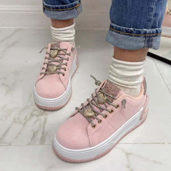 Primi Tacchi Sonya - Sneakers Donna Scarpe Ginnastica Lacci Casual Comodo Rosa Best