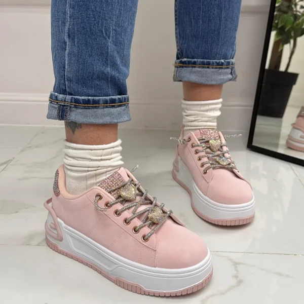 Primi Tacchi Sonya - Sneakers Donna Scarpe Ginnastica Lacci Casual Comodo Rosa Best