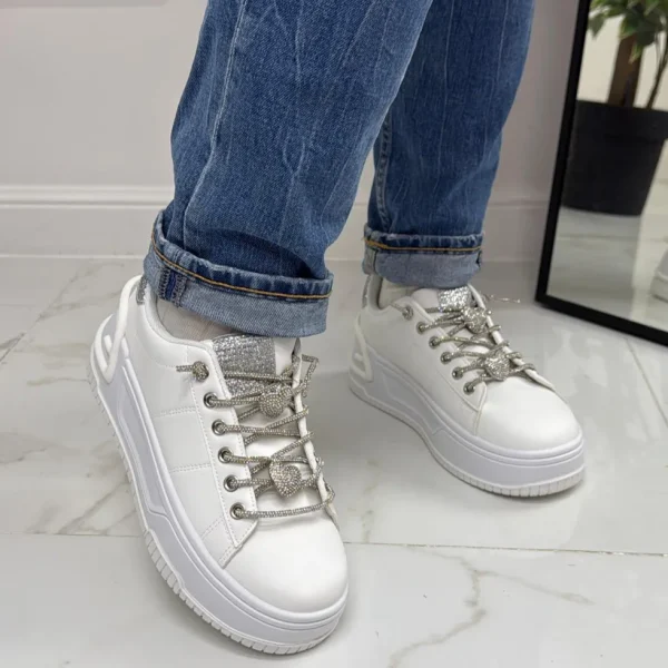 Primi Tacchi Sonya - Sneakers Donna Scarpe Ginnastica Lacci Casual Comodo Bianco Best