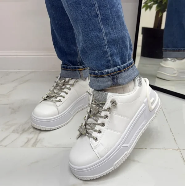 Primi Tacchi Sonya - Sneakers Donna Scarpe Ginnastica Lacci Casual Comodo Bianco Best