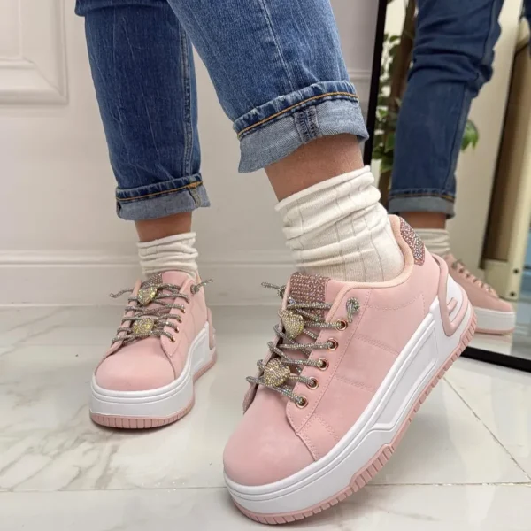 Primi Tacchi Sonya - Sneakers Donna Scarpe Ginnastica Lacci Casual Comodo Rosa Best