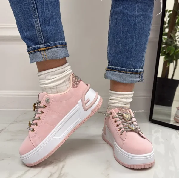 Primi Tacchi Sonya - Sneakers Donna Scarpe Ginnastica Lacci Casual Comodo Rosa Best