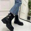 Primi Tacchi Soumia - Stivaletti Donna Anfibio Alto Fibbia Nero New