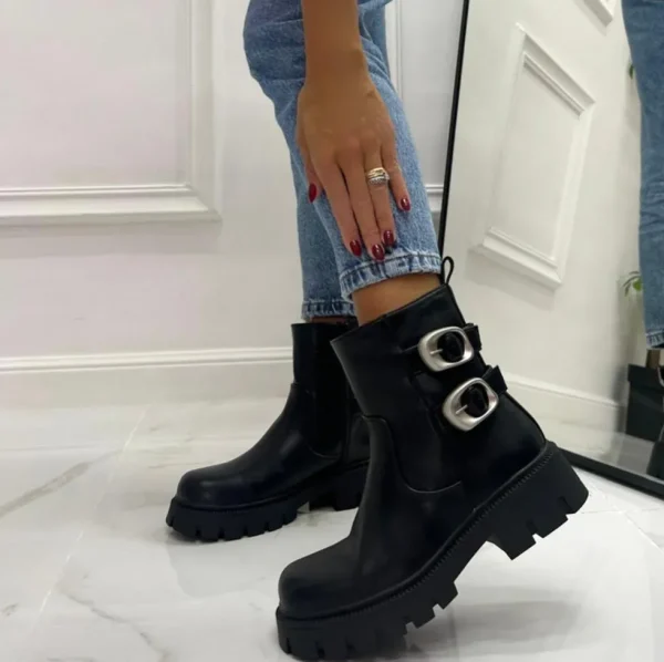 Primi Tacchi Soumia - Stivaletti Donna Anfibio Alto Fibbia Nero New