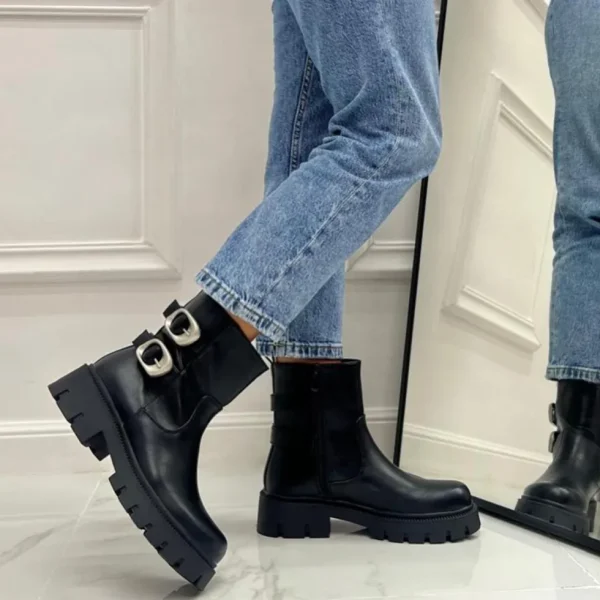 Primi Tacchi Soumia - Stivaletti Donna Anfibio Alto Fibbia Nero New