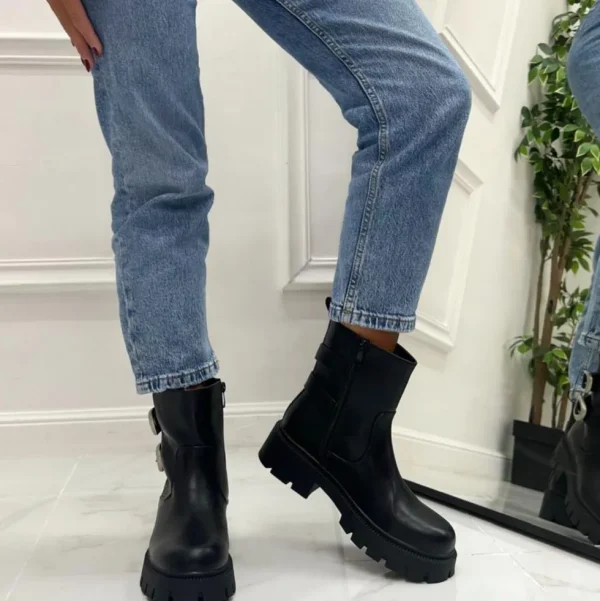 Primi Tacchi Soumia - Stivaletti Donna Anfibio Alto Fibbia Nero New
