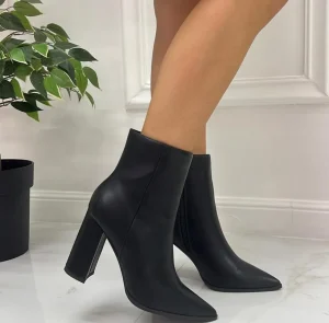 Primi Tacchi Tania - Stivaletto Donna Scarpa Tronchetto Punta Tacco Quadrato Nero New