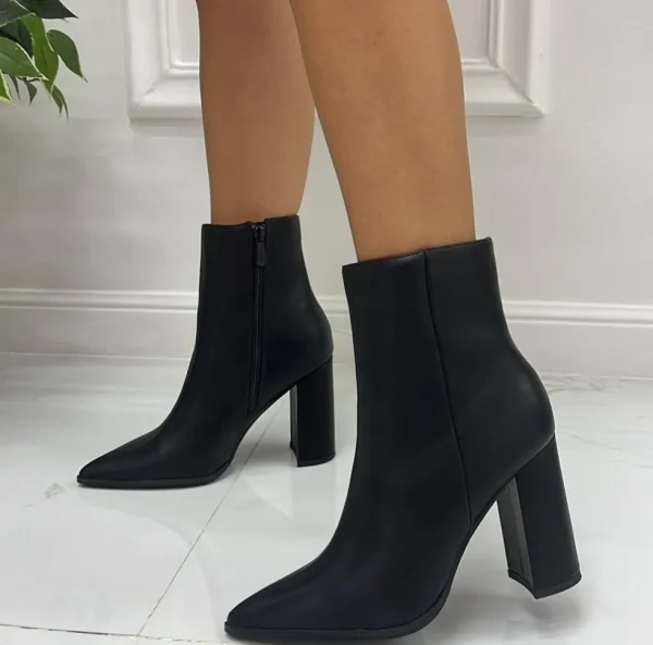 Primi Tacchi Tania - Stivaletto Donna Scarpa Tronchetto Punta Tacco Quadrato Nero New