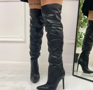 Primi Tacchi Tarita - Stivale Donna Alto Punta Cerniera Tacco Spillo Elegante Nero Clearance