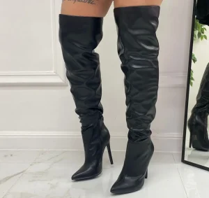 Primi Tacchi Tarita - Stivale Donna Alto Punta Cerniera Tacco Spillo Elegante Nero Clearance