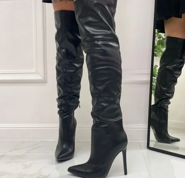 Primi Tacchi Tarita - Stivale Donna Alto Punta Cerniera Tacco Spillo Elegante Nero Clearance