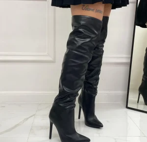 Primi Tacchi Tarita - Stivale Donna Alto Punta Cerniera Tacco Spillo Elegante Nero Clearance