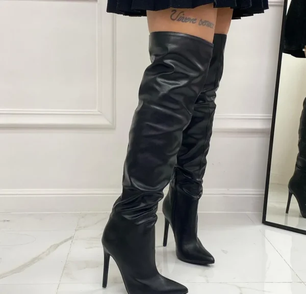 Primi Tacchi Tarita - Stivale Donna Alto Punta Cerniera Tacco Spillo Elegante Nero Clearance