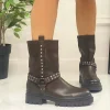 Primi Tacchi Tess - Stivaletto Anfibio Donna Scarpa Basso Casual Borchie Marrone Outlet