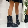 Primi Tacchi Tess - Stivaletto Anfibio Donna Scarpa Basso Casual Borchie Nero Clearance