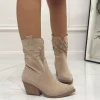 Primi Tacchi Texas - Stivale Donna Texano Basso Tacco Punta Beige Fashion