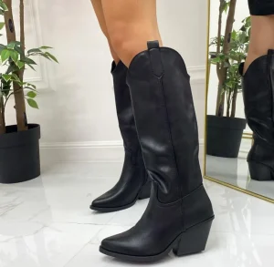Primi Tacchi Tracy - Stivale Donna Texano Alto Tacco Punta Casual Nero Outlet