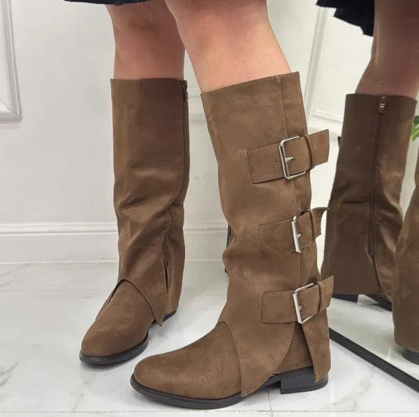 Primi Tacchi Urla - Stivale Donna Anfibio Alto Donna Fibbie Khaki Outlet