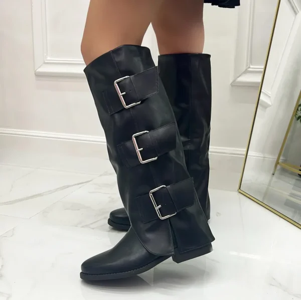 Primi Tacchi Urla - Stivale Donna Anfibio Alto Donna Fibbie Nero Clearance