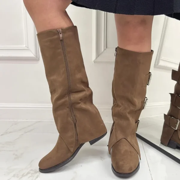 Primi Tacchi Urla - Stivale Donna Anfibio Alto Donna Fibbie Khaki Outlet