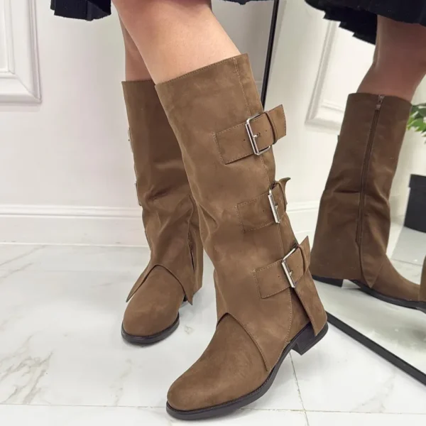 Primi Tacchi Urla - Stivale Donna Anfibio Alto Donna Fibbie Khaki Outlet