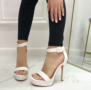 Primi Tacchi Vale - Sandalo Donna Scarpe Tacco Alto Spillo Plateau Bianco Fashion