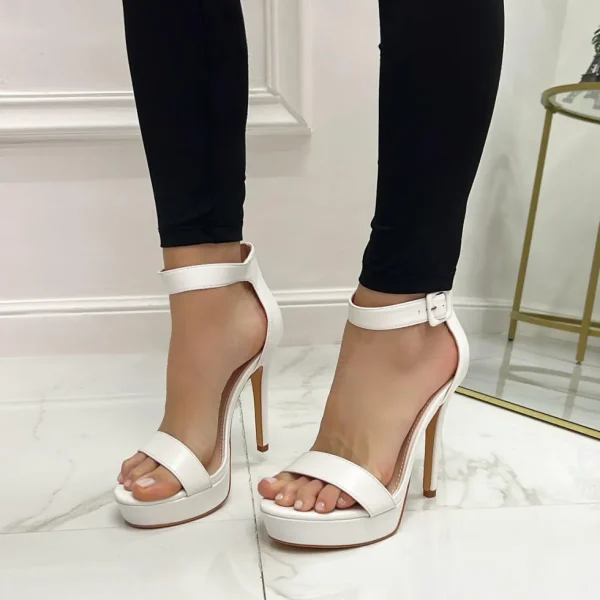Primi Tacchi Vale - Sandalo Donna Scarpe Tacco Alto Spillo Plateau Bianco Fashion