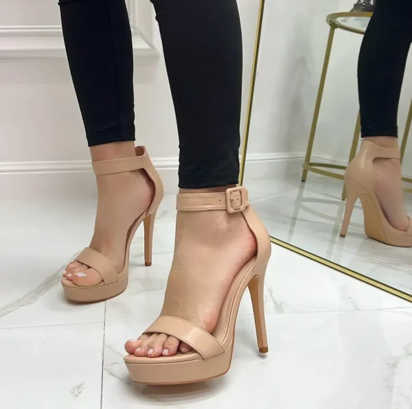 Primi Tacchi Vale - Sandalo Donna Scarpe Tacco Alto Spillo Plateau Beige Best