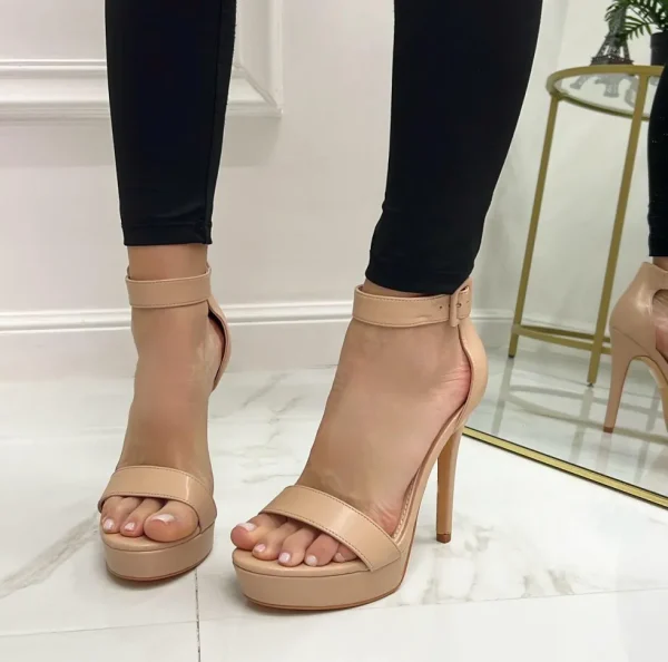 Primi Tacchi Vale - Sandalo Donna Scarpe Tacco Alto Spillo Plateau Beige Best