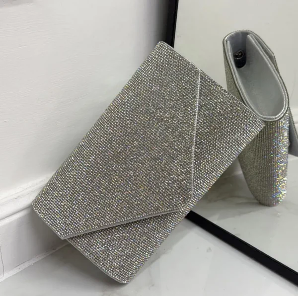 Primi Tacchi Valencia - Pochette Borsa Donna Strass Elegante Argento Discount
