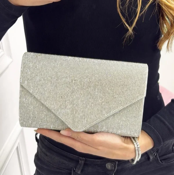 Primi Tacchi Valencia - Pochette Borsa Donna Strass Elegante Argento Discount