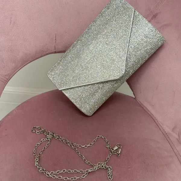 Primi Tacchi Valencia - Pochette Borsa Donna Strass Elegante Argento Discount