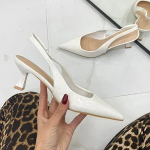 Primi Tacchi Valeria - Décolleté Donna Tacco A Spillo Punta Vernice Elegante Bianco Discount