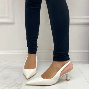 Primi Tacchi Valeria - Décolleté Donna Tacco A Spillo Punta Vernice Elegante Bianco Discount