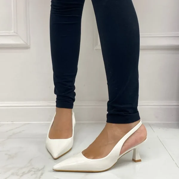 Primi Tacchi Valeria - Décolleté Donna Tacco A Spillo Punta Vernice Elegante Bianco Discount