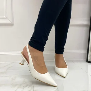 Primi Tacchi Valeria - Décolleté Donna Tacco A Spillo Punta Vernice Elegante Bianco Discount