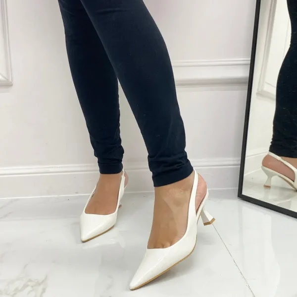 Primi Tacchi Valeria - Décolleté Donna Tacco A Spillo Punta Vernice Elegante Bianco Discount