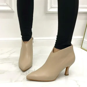 Primi Tacchi Vanda - Stivaletti Donna Tacco Basso Punta Tortora Outlet