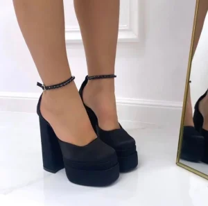 Primi Tacchi Versus - Décolleté Donna Scarpe Tacco Quadrato Elegante Strass Nero Clearance