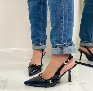 Primi Tacchi Virginia - Décolleté Donna Tacco A Spillo Punta Vernice Elegante Nero Clearance