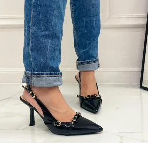 Primi Tacchi Virginia - Décolleté Donna Tacco A Spillo Punta Vernice Elegante Nero Clearance