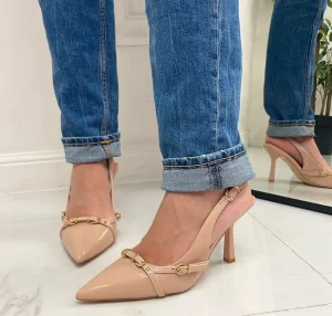 Primi Tacchi Virginia - Décolleté Donna Tacco A Spillo Punta Vernice Elegante Nude Outlet