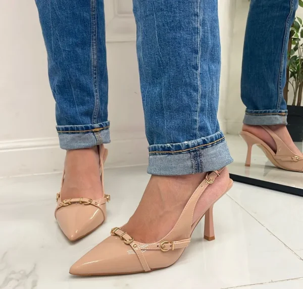 Primi Tacchi Virginia - Décolleté Donna Tacco A Spillo Punta Vernice Elegante Nude Outlet