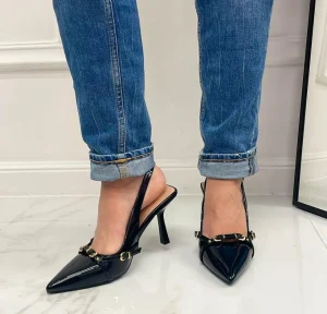 Primi Tacchi Virginia - Décolleté Donna Tacco A Spillo Punta Vernice Elegante Nero Clearance