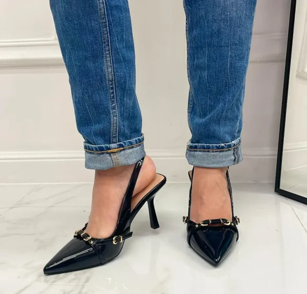 Primi Tacchi Virginia - Décolleté Donna Tacco A Spillo Punta Vernice Elegante Nero Clearance