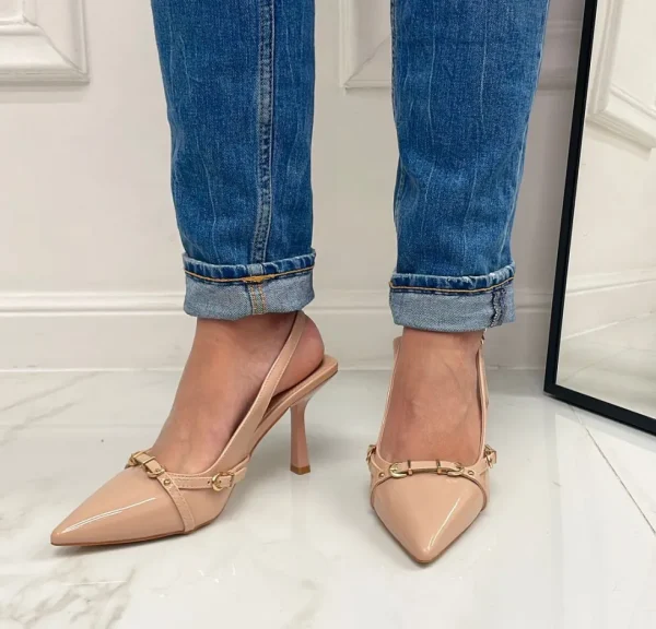 Primi Tacchi Virginia - Décolleté Donna Tacco A Spillo Punta Vernice Elegante Nude Outlet