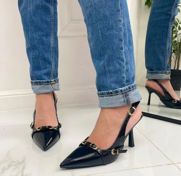 Primi Tacchi Virginia - Décolleté Donna Tacco A Spillo Punta Vernice Elegante Nero Clearance