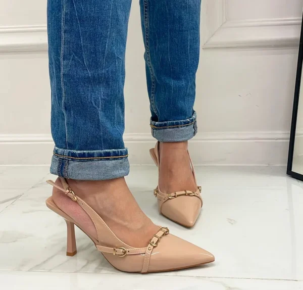 Primi Tacchi Virginia - Décolleté Donna Tacco A Spillo Punta Vernice Elegante Nude Outlet
