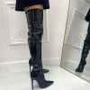 Primi Tacchi Wendy - Stivale Donna Lucido Alto Punta Cerniera Tacco Spillo Elegante Sale