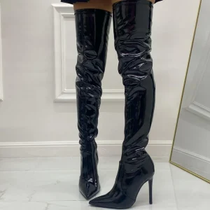 Primi Tacchi Wendy - Stivale Donna Lucido Alto Punta Cerniera Tacco Spillo Elegante Sale